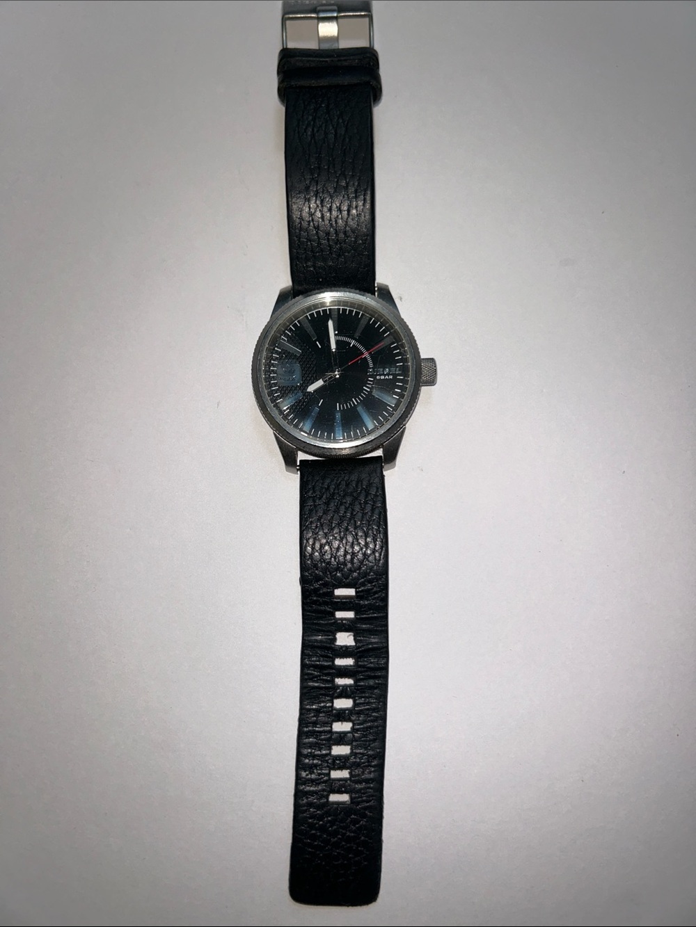 VINTAGE DEISEL Men's Black Leather Strap Analog Watch with Black Dial NEEDS BATT